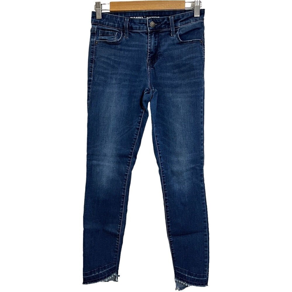 Old Navy Rockstar Skinny Stretch Women Blue Denim Raw Hem Jeans‎ Size 2